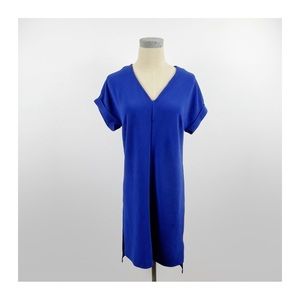 A New Day Blue Shift Dress Short Sleeve Gold Buttons On Back Size XS